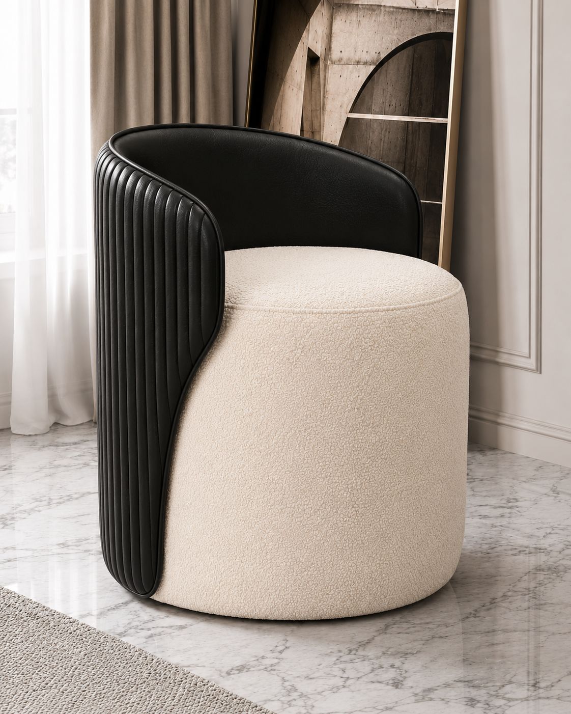 SofaVogue Monaco Curved Back Ottoman - Cream